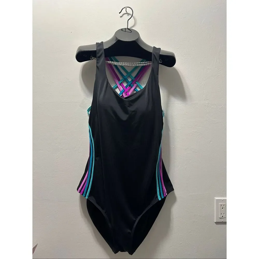 Swimsuits For All Size 26 Black Crisscross Back One Piece Swimsuit